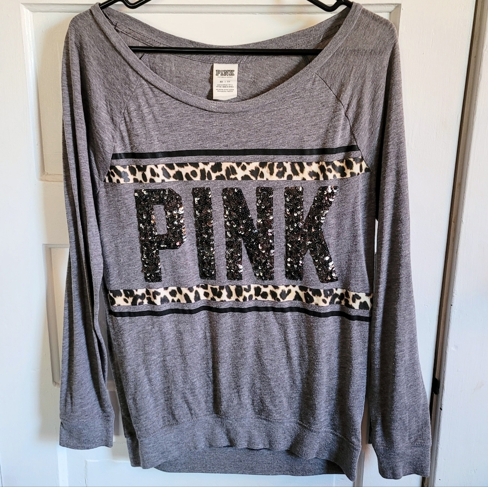 PINK Victoria Secret BLING animal print Cheetah Top long sleeve Y2K vintage